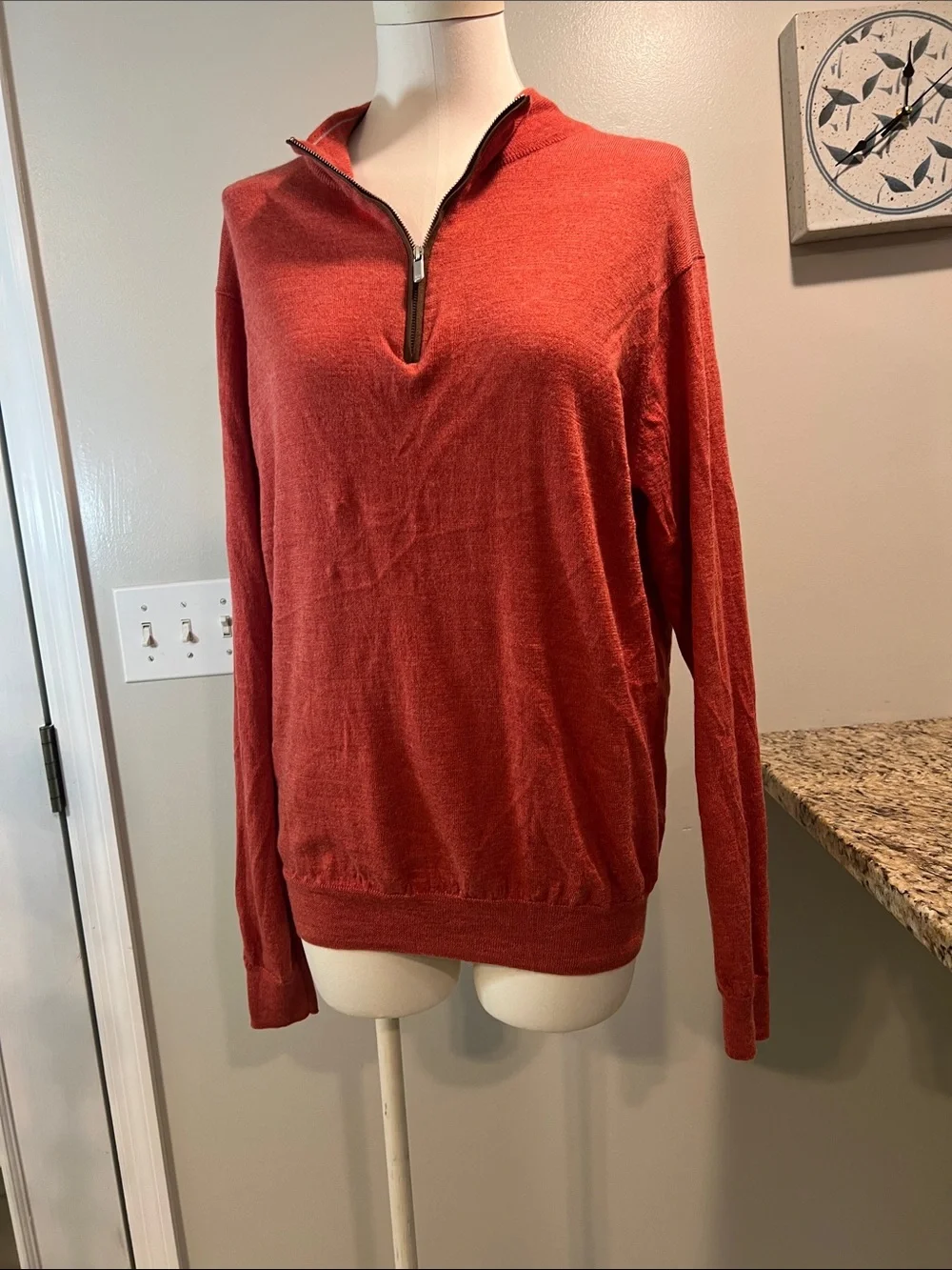 Peter Millar autumn crest  1/4 zip burnt orange merino wool lightweight sweater